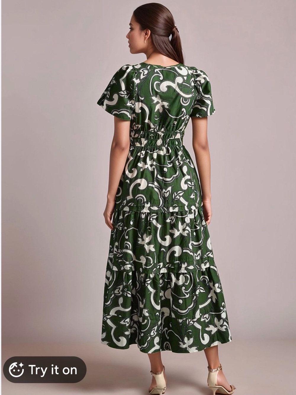 Anthropologie Somerset Green and White Printed Tiered Maxi Dress NWT - Picture 3 of 7